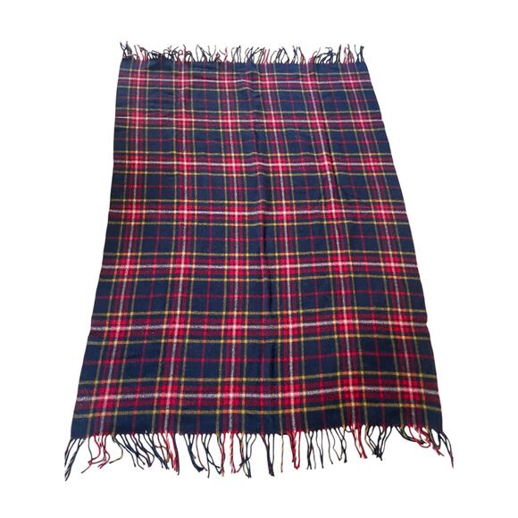 Pendleton 100% Virgin Wool Tartan Plaid Throw Blanket Navy Red Yellow USA - Picture 10 of 16